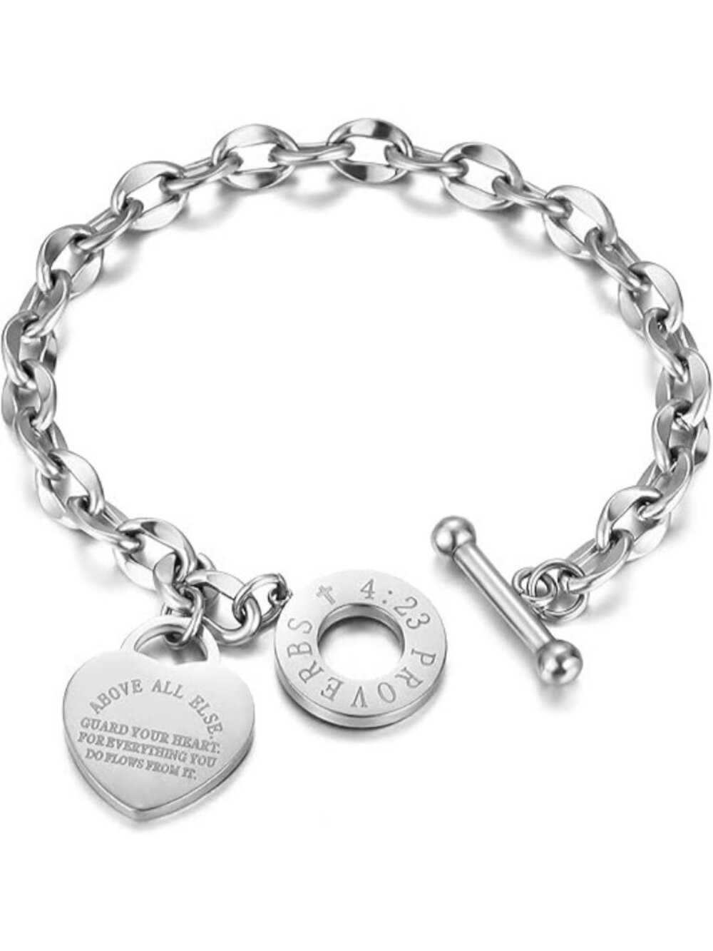 Silver Heart Bracelet Stainless Steel 18K Gold Plated